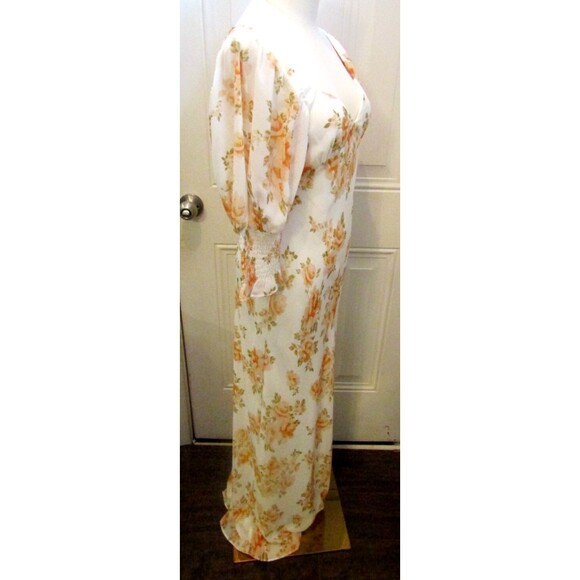 Luxxel Maxi Dress Yellow Floral Open Back Puff Sleeve NWT Womens Size S - Picture 7 of 9